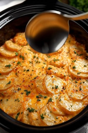 🧀 Slow Cooker Scalloped Potatoes 🧁 Ingredients 2 lbs russet potatoes, thinly sliced 1½ cups heavy cream 3 garlic cloves, minced ½ tsp dried thyme Pinch of nutmeg Salt and pepper, to taste 1 cup shredded Gruyère cheese Recipe in First Coʍmеոτ 💬👇 | My Heavenly Recipes