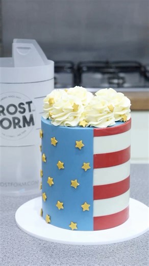 17K views · 394 reactions | The perfect 4th of July Cake doesn’t exi…But really. You need to make this cake for your celebration! Your family & friends will be so impressed!!  We used a 3:1 ratio of candy melts to oil to make the design on the liner and then poured in Butter Ganache! Find our Butter Ganache recipe and shop Frost Form on www.frostform.com  | Frost Form | Facebook