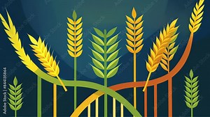 Utilizing advanced gene sequencing technology plant geneticists have successfully created a hardier variety of wheat capable of withstanding extreme weather conditions.. 2d flat cartoon