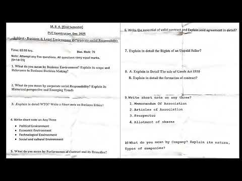 Imp questions for Business & Legal Environment &Corporate social Responsibility mba 1st semester