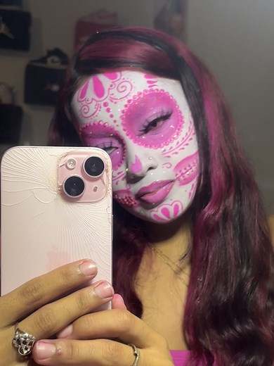 Creative Pink Makeup for Día de los Muertos