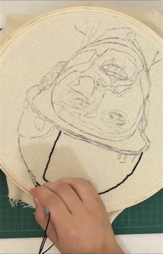 Turning a simple face drawing into hand embroidery 🧵