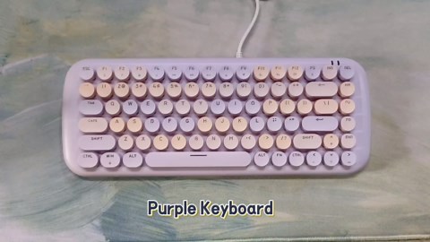 Purple Creamy Mechanical Gaming Keyboard, Aesthetic Keyboard w/White Backlit, 84 Keys Cute Retro Typewriter Computer Keyboard Wired w/Pink Switch, Round Keycap for Windows/PC/PS5 (Purple)