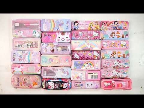 unicorn stationery collection 🤩 geometry, hello kitty, pencil box, sharpener, eraser, pouch