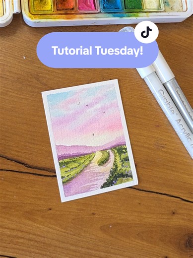 Most of the art supplies in this video can be found in my showcase on my TT page. Supplies: Meeden watercolor paints, tape, palette, and detail brushes. Water spray mister, 140 lbs cold pressed paper, black sharpie, grabie acrylic fine tip markers, white paint markers/gel pens. #watercolor #tutorial #sky #clouds #landscape