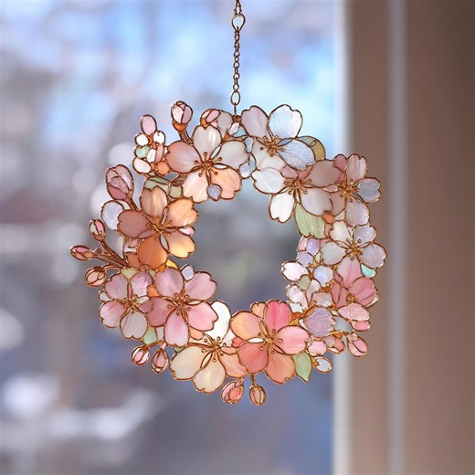 Cherry Blossom Wreath Suncatcher Acrylic Window Art Graceful Home Decor Spring Garden Gift - Etsy