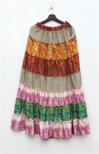 Comfortable Patchwork Skirt: Long Boho Silk Skirt # 24 - Etsy