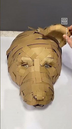 Artist Creates Life-Size Bear Mask From Cardboard Box