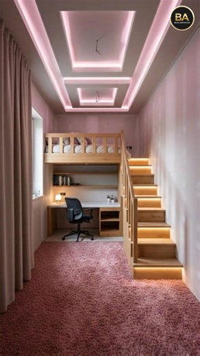 Luxury Loft Bedroom 🛏️ | Floating Bed & LED Lights #shorts