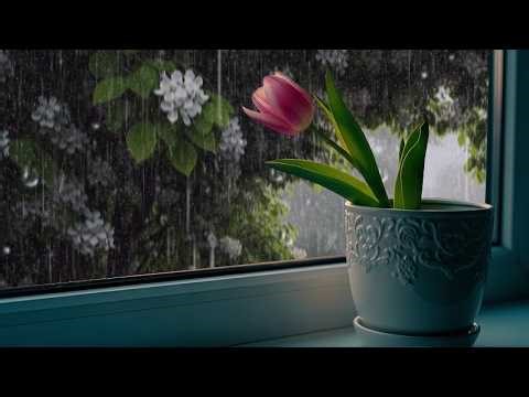 Aesthetic Rain Video 🌧️ Tulip by Window | Calm Mood & Nature Vibes