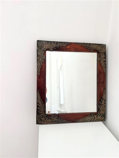 Vintage French Wall Mirror With Ornate Copper and Wooden Frame: Small Arts and Crafts Style Decorative Mirror, 1940s - Etsy