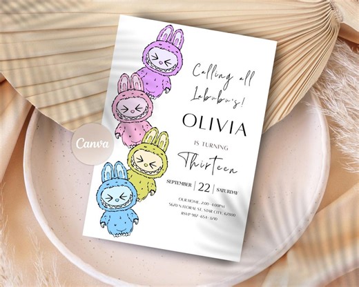 Labubu Birthday Invitation Template | Editable Party Invite (instant Download) - Etsy