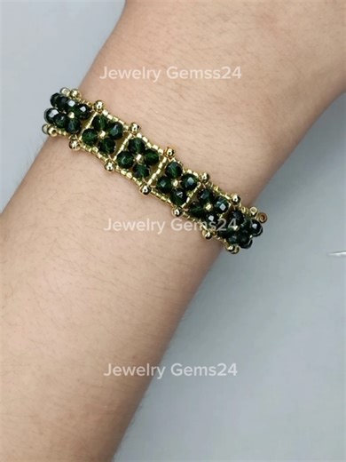 DIY Bracelet Making with Gold and Green Beads