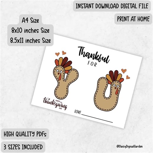 Thankful For You Handprint Craft | Turkey Handprint Art | Autumn Handprint Keepsake | Thankful Handprint Art | Kids Thanksgiving Craft