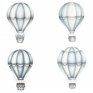 Blue Hot Air Balloon Clipart, Air Transport Clipart, Watercolor Baby Shower PNG, Vintage Nursery Decor, Pastel Balloon Png, Instant Download - Etsy