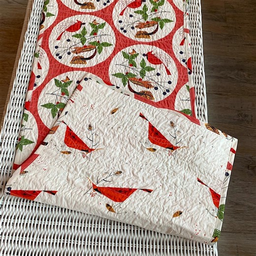 Charley Harper Christmas Table Runner – Reversible Quilted Cotton With Iconic Red Cardinals | Organic Cotton - Etsy