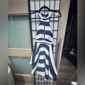 Elegant Navy and White Striped Mini Dress