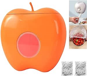 Plastic Food Wrap Storage Box with 200pcs Fresh Keeping Bags, Kitchen Wall Mounted Wrap Bag Organizer (ORANGE)
