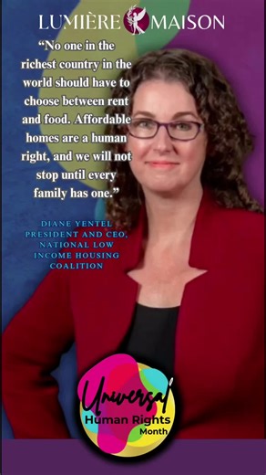 As we celebrate Universal Human Rights Month this December, LUMIÈRE MAISON honors the radiant champions of dignity across the globe, spotlighting **Diane Yentel** (1970s–), the powerhouse leader of the National Low Income Housing Coalition whose tireless advocacy has mobilized Congress, blocked destructive cuts, and secured billions in funding to protect and expand affordable homes for America's lowest-income families amid a crisis where 7.8 million households pay over half their income on rent.