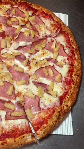 Ham and pineapple pizza from Porky’s Pizza!