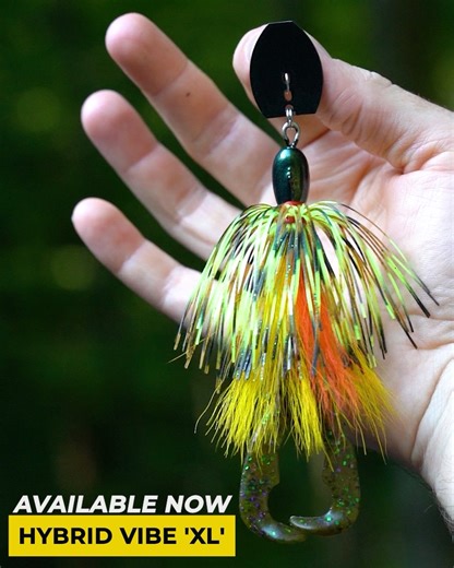 The Hybrid Vibe 'XL' is an up-sized version of our best selling product: The Hybrid Vibe. This super sized vibration lure sports a heavier weight, double the Hybrid-Skirt material, extra strong clip and thick 6/0 jumbo sized hook, all while retaining the classic erratic pulsating movement pattern of the original Hybrid Vibe. The Hybrid Vibe 'XL' is ideal for larger game fish such as Pike. #NCB | #PikeFishing | #VibratingJig | Nate's Custom Baits - NCB Lures LLC
