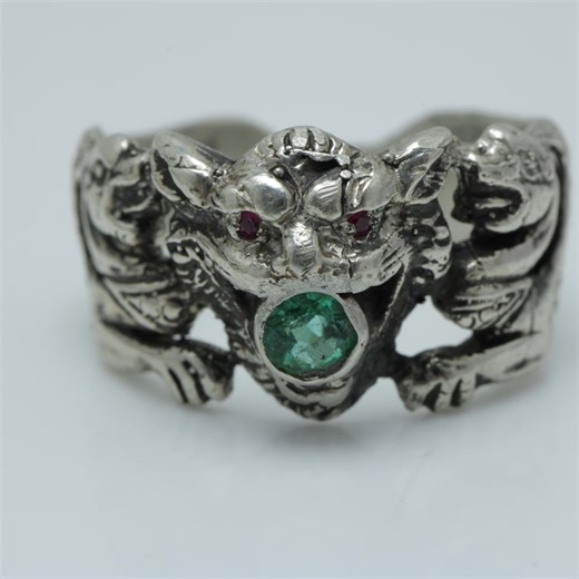 Vintage Sterling Silver Griffin Ring: Emerald & Ruby, Size 9 - Etsy