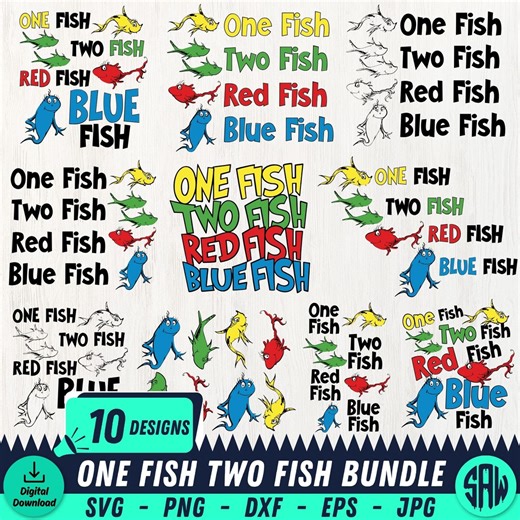 One Fish Two Fish SVG Bundle | Red Fish Blue Fish SVG | Read Across America | Teacher Life | Reading Squad Svg | Cat in the Hat | Fishes Svg - Etsy