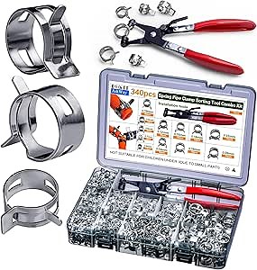 Spring Pipe Clamps340PCS, With Spring Pipe Clamp Tools, 12 Sizes 6-22mm Spring Hose Clamps, Used To Fix Hose Interfaces In Automotive, Marine, Gardening, Industrial Applications