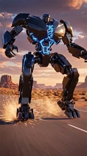 A black sports car mid-transformation into a towering bipedal robot #robot #ai #shorts #humanoid