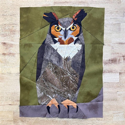 Great Horned Owl Fpp--woodland and Riverside Animals Series--paper Piecing Quilt Block Pattern - Etsy