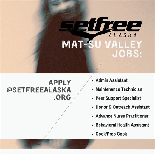 Looking for a NEW job in 2026? Try working with our award-winning team. Our current job openings! ☑️Admin Assistant ☑️Maintenance Technician ☑️Peer Support Specialist ☑️Donor & Outreach Assistant ☑️Advanced Nurse Practitioner ☑️Behavioral Health Assistant ☑️Cook/Prep Cook Apply @ https://setfreealaska.org/employment-opportunities/ | Set Free Alaska