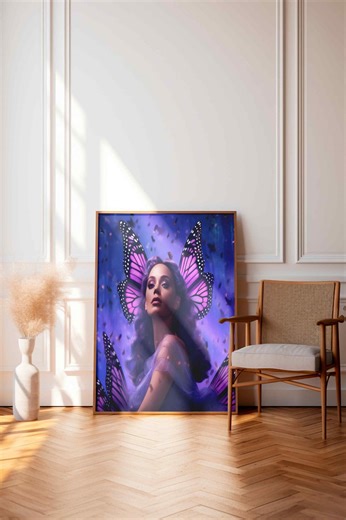 Katy Perry Butterfly Portrait Art, Cosmic Feminine Portrait Canvas, Purple Fantasy Pop Art Print, Dreamy Iconic Woman - Etsy