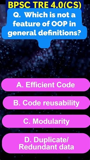Features of OOP | OOP MCQ | Object Oriented Programming | BPSC TRE 4.0 #tre4 #banku