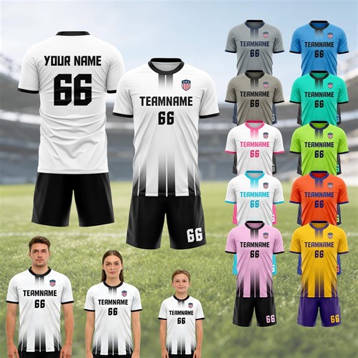 Custom Soccer Jersey for Adult Kid Team Uniform, Personalized Jersey With Team Name Number Logo, Black and White Soccer Sublimation Jersey - Etsy