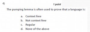 4)1 pointThe pumping lemma is often used to prove that a lan... | Filo