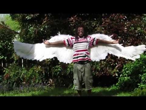 Ten foot wide outstretched feather angel wings that flap