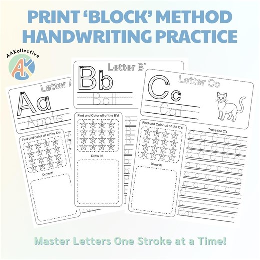 Print Block Alphabet Writing Practice: A-Z Tracing Worksheets (PDF Download) - Etsy