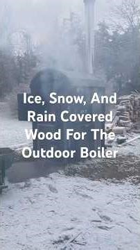 Ice, Rain And Snow Covered Wood For The Old Outdoor Wood Stove