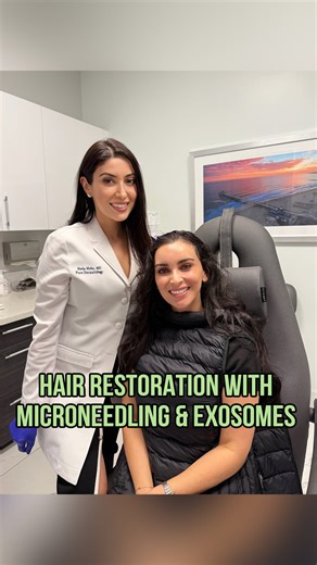Neda Mehr on Instagram: "We’re treating hair thinning with a powerful microneedling session paired with topical exosomes. Exosomes are stem-cell-derived messengers that stimulate hair follicle activity and tissue regeneration. After spray numbing and Pro-Nox, we do the mirconeedling then apply exosomes and then massage the scalp to stimulate blood flow especially around the temples where blood flow is naturally limited. This treatment, done monthly for 3–6 months, helps thicken hair, lower the h