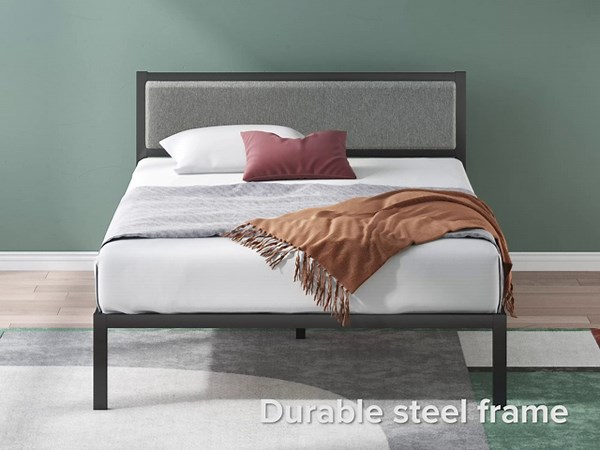 ZINUS Korey Metal Platform Bed Frame with Upholstered Headboard / Wood Slat Support / No Box Spring / Easy Assembly, Queen