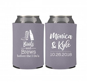 Boots and Brews Engagement Party Favors | Rehearsal Dinner Can Coolers | Wedding Couples Favors | Barn Wedding | Farm Wedding - Etsy