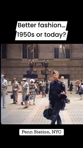 1M views · 33K reactions | In 1963 old Penn Station, an elegant architectural icon of New York, was torn down. Here we get a look inside a decade before it was demolished, but we also get a look at daily life and fashion of the day. #1950sfashion #vintagefashion #nyc #timetravel #mensfashion #womensfashion #FashionHistory #newyorkcity | Old Photographs | Facebook