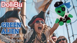 DolliBu Green Alien Stuffed Animal with Pirate Dress Up and Name Personalization - Sea Adventure Plush Toy with Cute Pirate Costume - Hat, Shirt, Pants, Eye Patch, Belt - 6 Inch