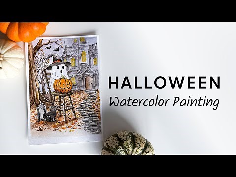 Halloween Watercolor Painting Tutorial | Halloween Card DIY 🎃👻🍁