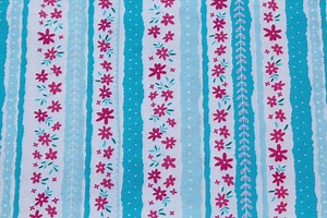 Hot Pink & Turquoise Blue Small Floral Striped Border Print 100% Cotton Fabric by the Yard - Etsy
