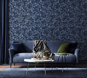 Dark Blue Floral Wallpaper, Delicate Botanical Floral Pattern, Self Adhesive, Peel and Stick, Removable or Traditional, Vinyl Wallpaper - Etsy