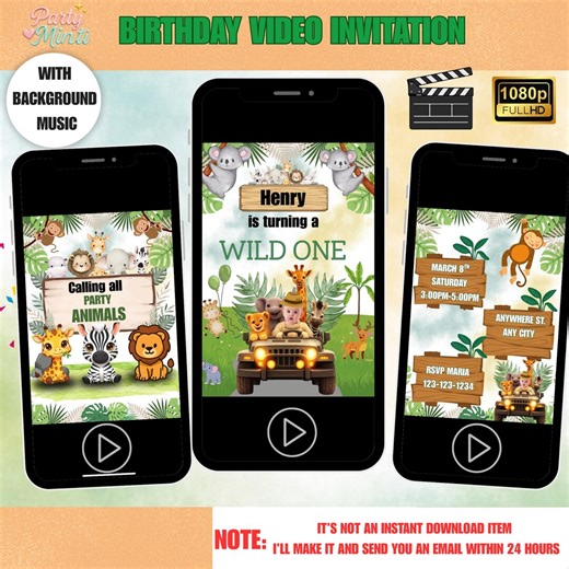 Safari Birthday Video Invitation | Wild One Jungle Party Invite | Custom Editable Digital Invite for Kids - Etsy