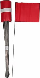 Marking Flags, Red Safety Flag, 5in X 4in Warning Direction Safety Flag with 16 inch Steel Pole, for Distance Measuring Wheel (50 Packs)