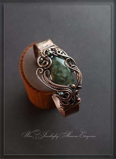 Emerald Cuff Bracelet, Copper Wire Wrapped Gemstone Jewelry, Statement Bracelets - Etsy
