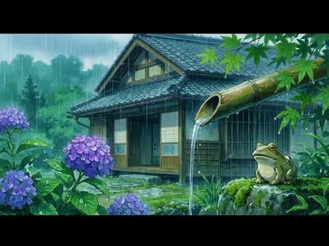 5 Minutes Relaxing Rain & Bamboo Water Sounds | Studio Ghibli Style Anime & Frog Animation Ambiance 